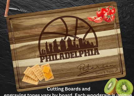 Personalized Philadelphia Basketball Acacia Wood Cutting Board