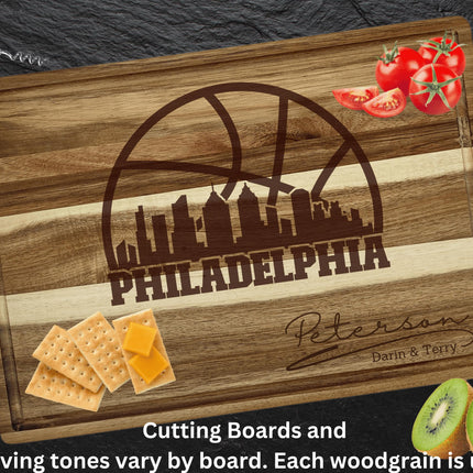 Personalized Philadelphia Basketball Acacia Wood Cutting Board
