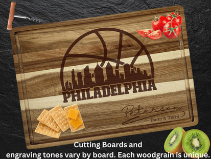 Personalized Philadelphia Basketball Acacia Wood Cutting Board
