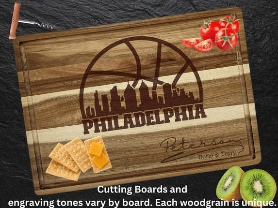 Personalized Philadelphia Basketball Acacia Wood Cutting Board