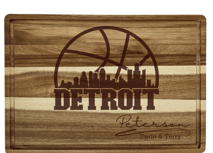 Personalized Detroit Basketball Fan Gift: Engraved Acacia Wood Cutting Board