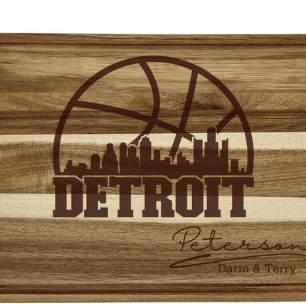 Personalized Detroit Basketball Fan Gift: Engraved Acacia Wood Cutting Board