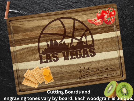 Personalized Las Vegas Acacia Wood Cutting Board: Basketball Fan Gift