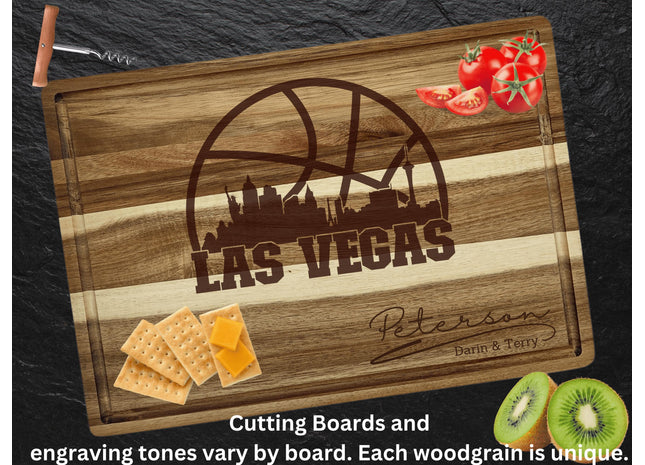 Personalized Las Vegas Acacia Wood Cutting Board: Basketball Fan Gift