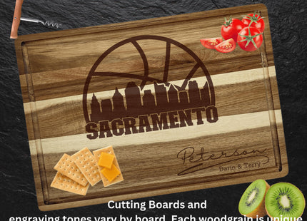 Personalized Sacramento Basketball Fan Acacia Wood Cutting Board