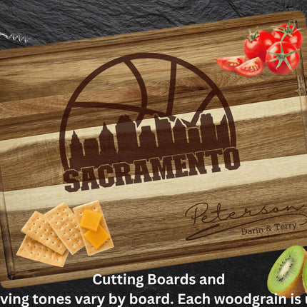 Personalized Sacramento Basketball Fan Acacia Wood Cutting Board