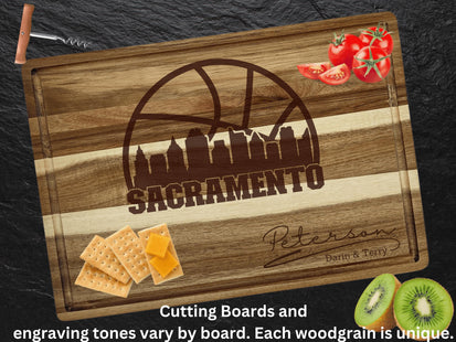 Personalized Sacramento Basketball Fan Acacia Wood Cutting Board