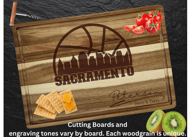 Personalized Sacramento Basketball Fan Acacia Wood Cutting Board