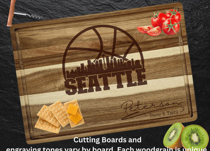Personalized Seattle Basketball Fan Acacia Wood Cutting Board