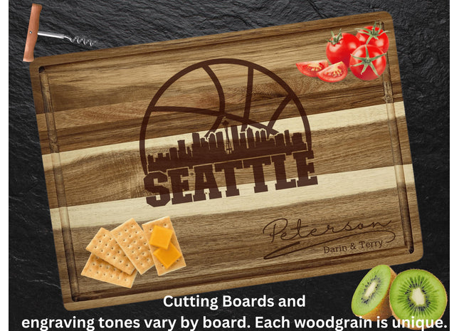 Personalized Seattle Basketball Fan Acacia Wood Cutting Board