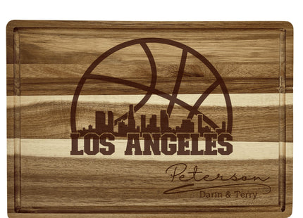 Los Angeles Basketball Fan Gift: Personalized Acacia Wood Cutting Board