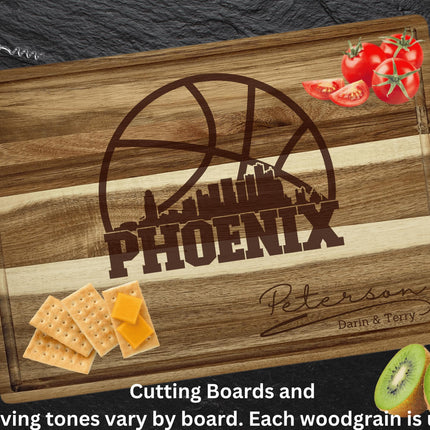 Personalized Phoenix Basketball Fan Acacia Wood Cutting Board