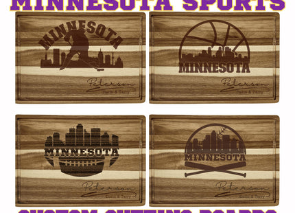 Personalized Minnesota Sports Cutting Board: Engraved Acacia Wood Fan Gift
