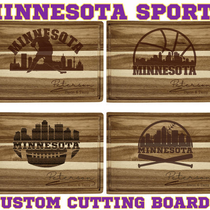 Personalized Minnesota Sports Cutting Board: Engraved Acacia Wood Fan Gift