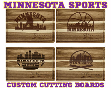 Personalized Minnesota Sports Cutting Board: Engraved Acacia Wood Fan Gift