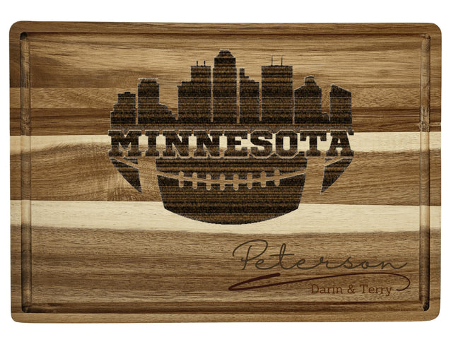 Personalized Minnesota Sports Cutting Board: Engraved Acacia Wood Fan Gift
