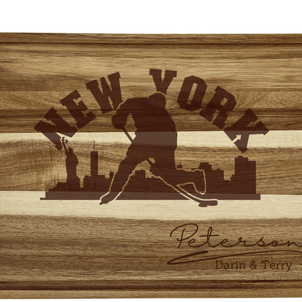 Personalized New York Hockey Fan Acacia Cutting Board