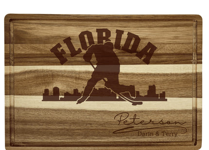 Personalized Acacia Wood Cutting Board: Florida Hockey Fan Gift