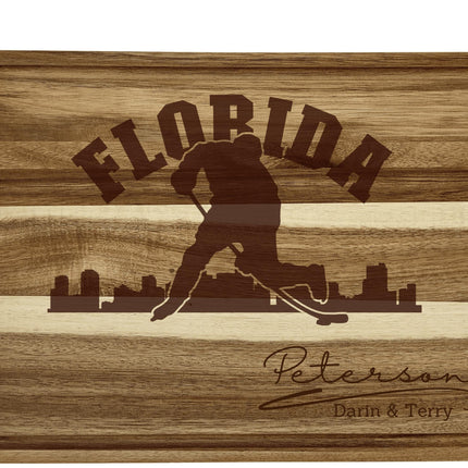 Personalized Acacia Wood Cutting Board: Florida Hockey Fan Gift