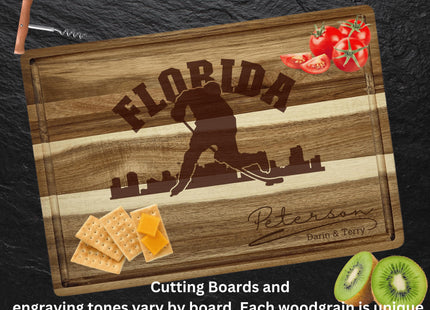 Personalized Acacia Wood Cutting Board: Florida Hockey Fan Gift