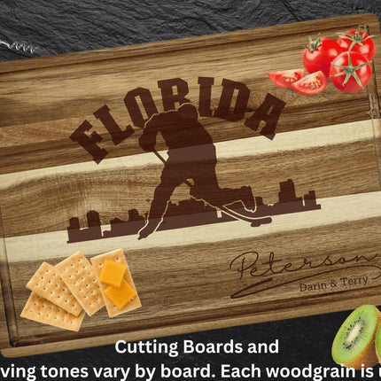 Personalized Acacia Wood Cutting Board: Florida Hockey Fan Gift