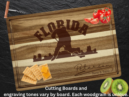 Personalized Acacia Wood Cutting Board: Florida Hockey Fan Gift
