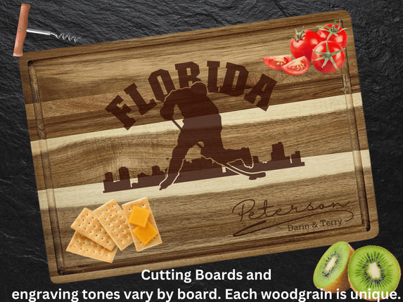 Personalized Acacia Wood Cutting Board: Florida Hockey Fan Gift