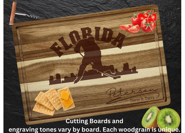 Personalized Acacia Wood Cutting Board: Florida Hockey Fan Gift