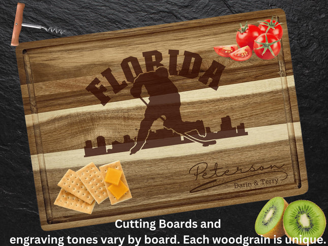Personalized Acacia Wood Cutting Board: Florida Hockey Fan Gift