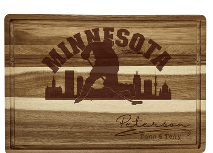 Personalized Minnesota Hockey Fan Acacia Cutting Board