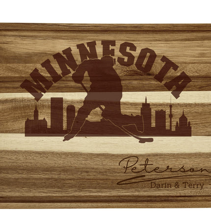 Personalized Minnesota Hockey Fan Acacia Cutting Board