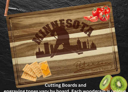 Personalized Minnesota Hockey Fan Acacia Cutting Board