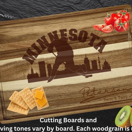 Personalized Minnesota Hockey Fan Acacia Cutting Board