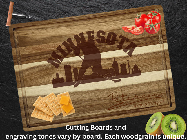 Personalized Minnesota Hockey Fan Acacia Cutting Board