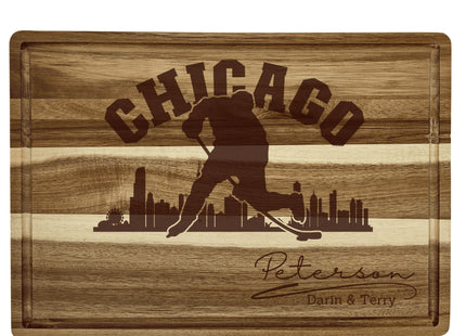 Personalized Chicago Hockey Fan Acacia Cutting Board