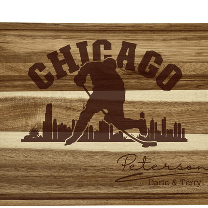Personalized Chicago Hockey Fan Acacia Cutting Board