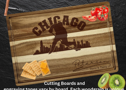 Personalized Chicago Hockey Fan Acacia Cutting Board