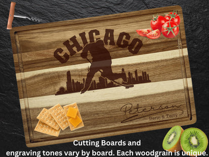 Personalized Chicago Hockey Fan Acacia Cutting Board