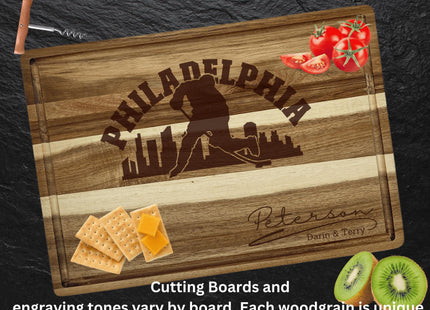 Personalized Philadelphia Hockey Fan Acacia Wood Cutting Board