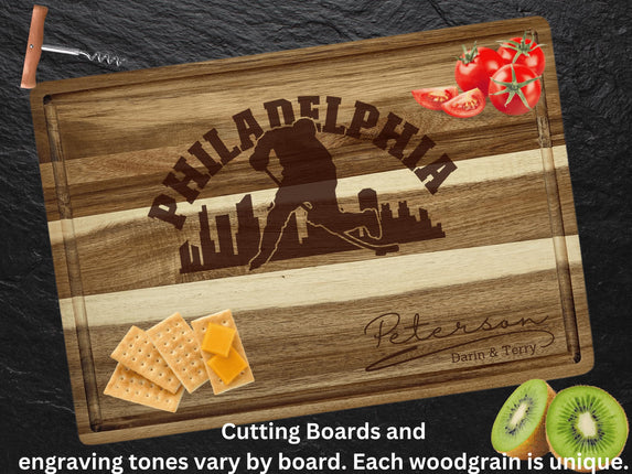 Personalized Philadelphia Hockey Fan Acacia Wood Cutting Board