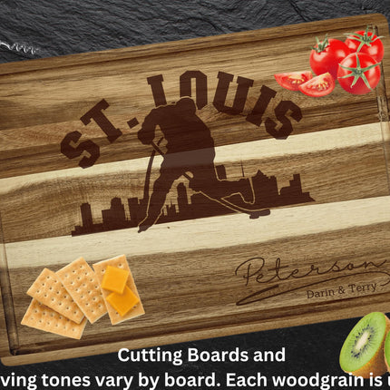 St Louis Hockey Fan Gift: Personalized Acacia Wood Cutting Board