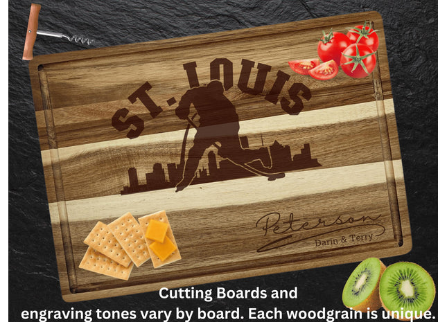 St Louis Hockey Fan Gift: Personalized Acacia Wood Cutting Board