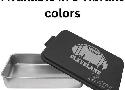 Cleveland Football Cake Pan: Personalized Aluminum Baking Tin with Lid