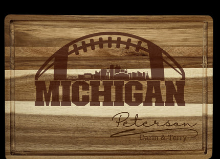Personalized Michigan Football Cutting Board: Acacia Wood, Laser Engraved