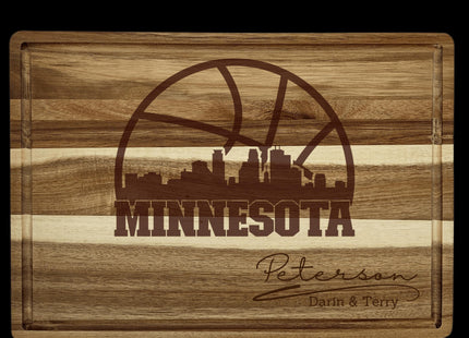 Personalized Minnesota Basketball Fan Gift: Acacia Wood Cutting Board