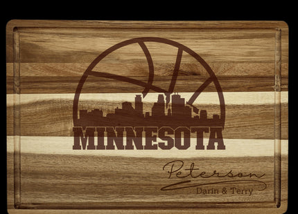 Personalized Minnesota Sports Cutting Board: Engraved Acacia Wood Fan Gift