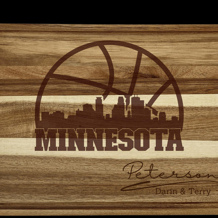 Personalized Minnesota Sports Cutting Board: Engraved Acacia Wood Fan Gift
