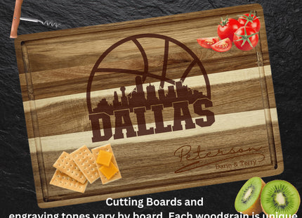 Personalized Dallas Basketball Fan Acacia Wood Cutting Board