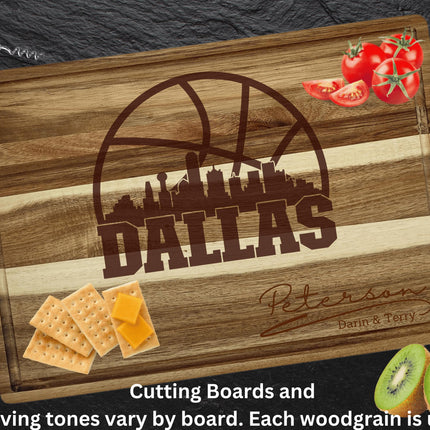 Personalized Dallas Basketball Fan Acacia Wood Cutting Board