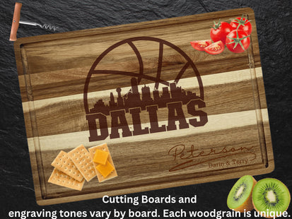 Personalized Dallas Basketball Fan Acacia Wood Cutting Board